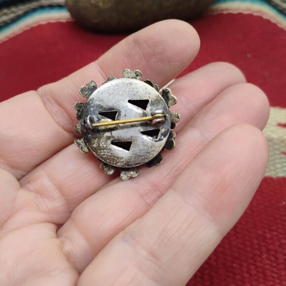 Vtg Sterling Silver Glass Turquoise Robins Egg Blue Flower Brooch Pin 1" - Picture 5 of 6